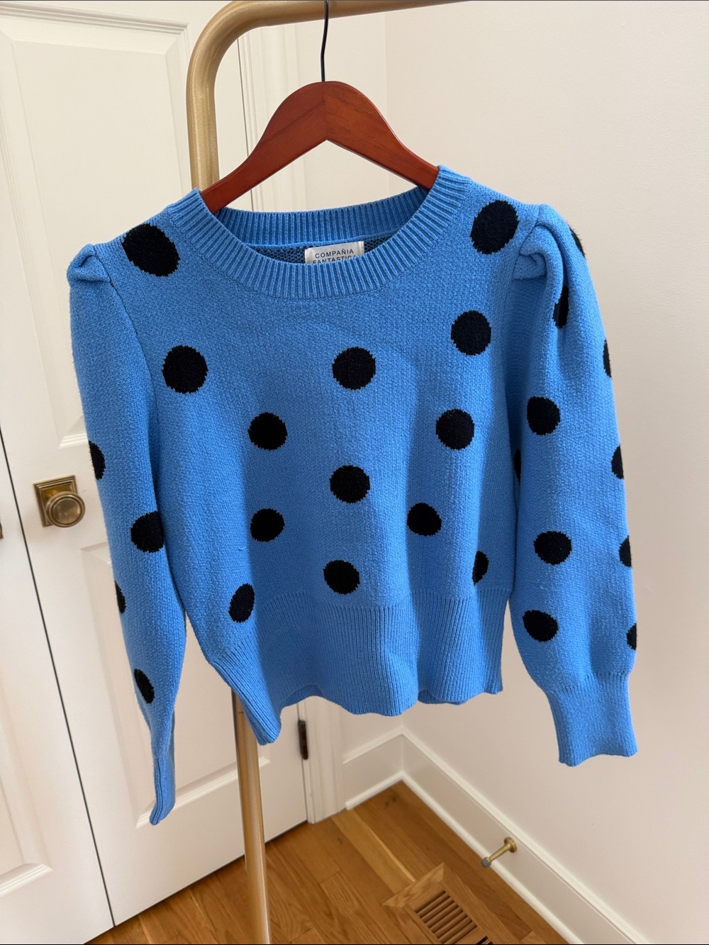 COMPANIA Blue Polka Dot Crewneck Sweater